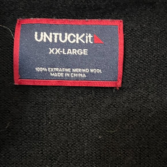 UNTUCKit Men’s XX-Large 100% Extrafine Merino Wool Quarter-Zip Sweater Black - Picture 3 of 10